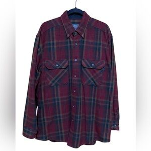 Woolrich Burgundy Plaid Long Sleeve Button Front Shirt Size Large Shacket.